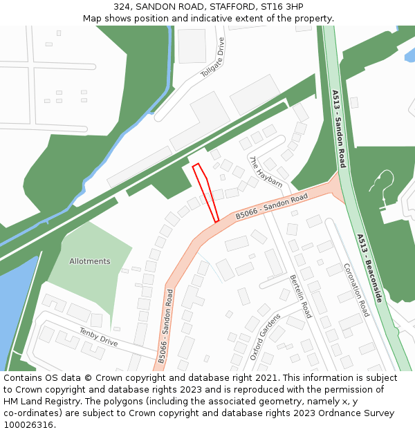 324, SANDON ROAD, STAFFORD, ST16 3HP: Location map and indicative extent of plot