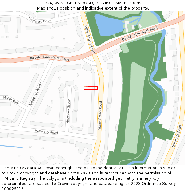 324, WAKE GREEN ROAD, BIRMINGHAM, B13 0BN: Location map and indicative extent of plot