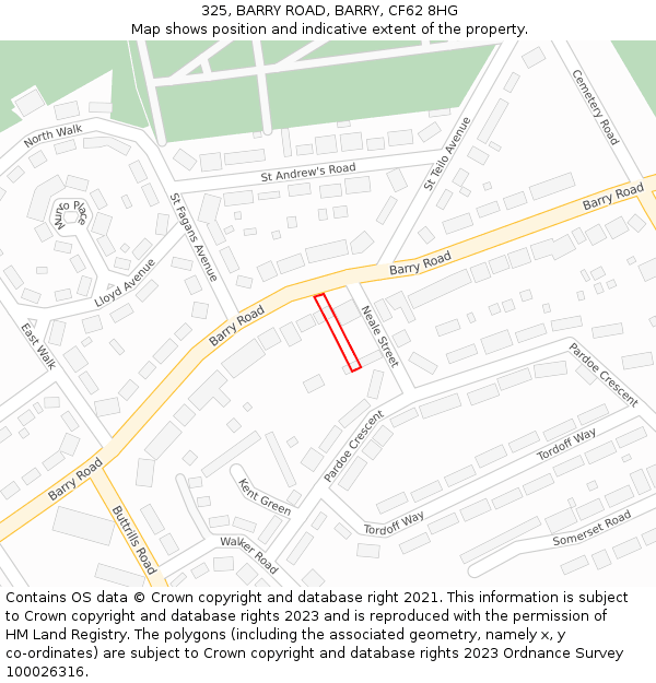 325, BARRY ROAD, BARRY, CF62 8HG: Location map and indicative extent of plot