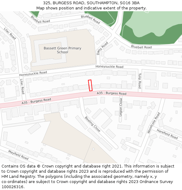 325, BURGESS ROAD, SOUTHAMPTON, SO16 3BA: Location map and indicative extent of plot