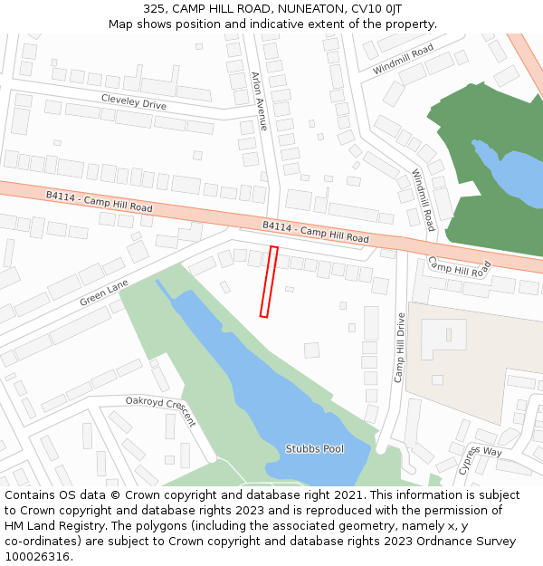 325, CAMP HILL ROAD, NUNEATON, CV10 0JT: Location map and indicative extent of plot