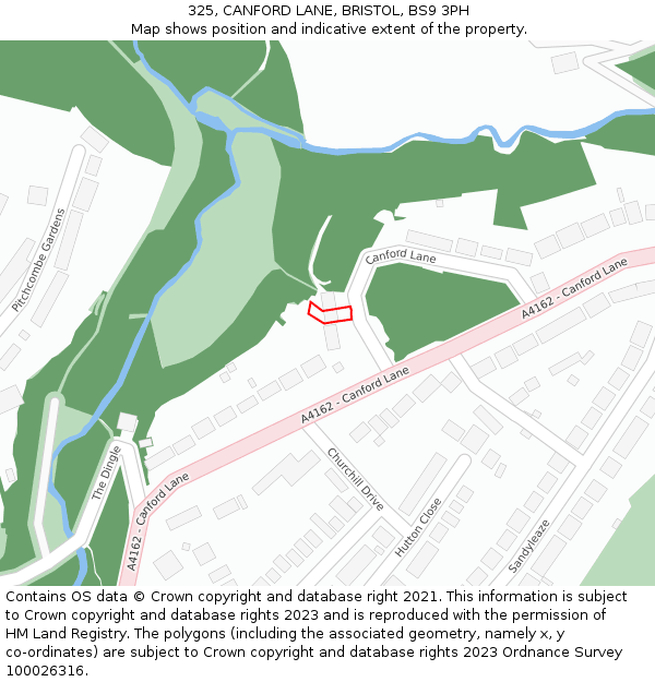 325, CANFORD LANE, BRISTOL, BS9 3PH: Location map and indicative extent of plot
