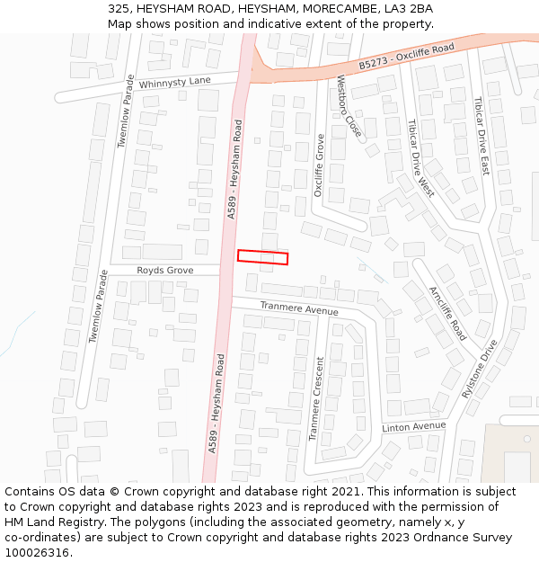 325, HEYSHAM ROAD, HEYSHAM, MORECAMBE, LA3 2BA: Location map and indicative extent of plot