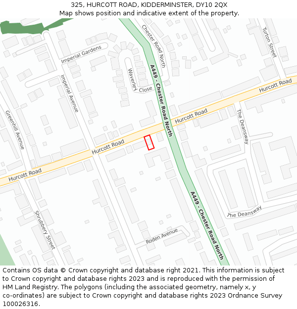 325, HURCOTT ROAD, KIDDERMINSTER, DY10 2QX: Location map and indicative extent of plot