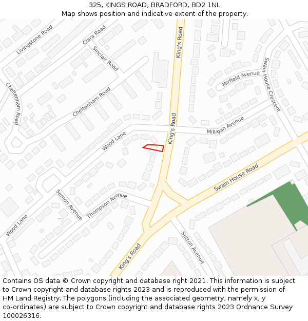 325, KINGS ROAD, BRADFORD, BD2 1NL: Location map and indicative extent of plot