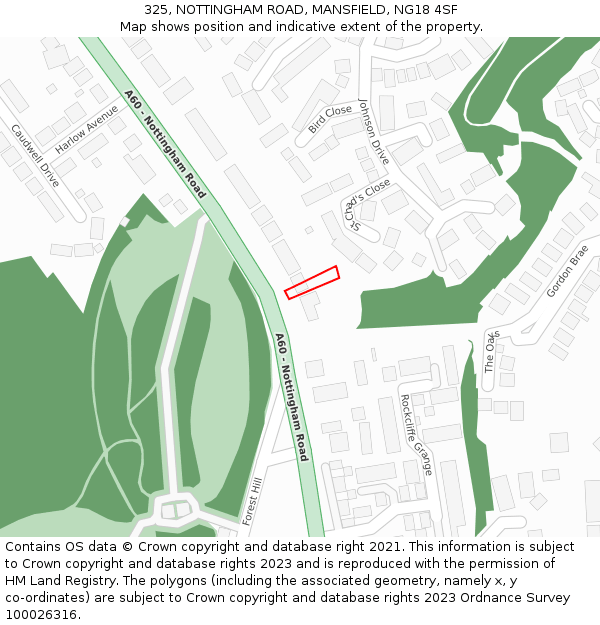 325, NOTTINGHAM ROAD, MANSFIELD, NG18 4SF: Location map and indicative extent of plot