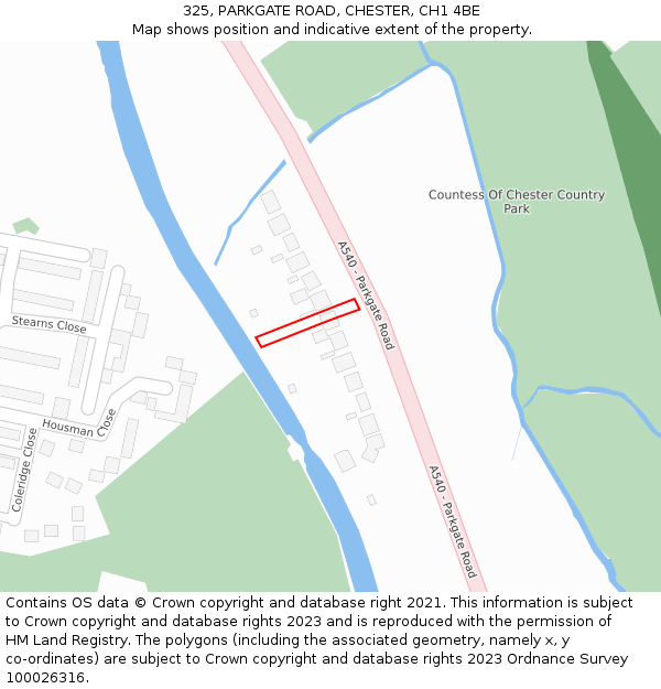 325, PARKGATE ROAD, CHESTER, CH1 4BE: Location map and indicative extent of plot