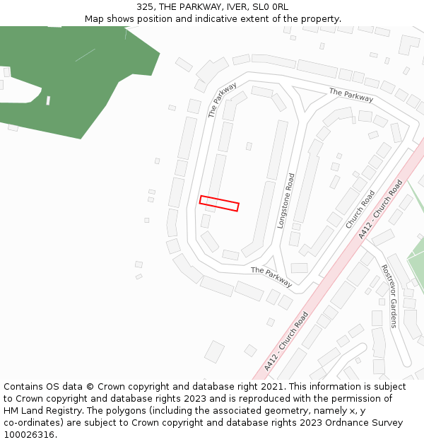 325, THE PARKWAY, IVER, SL0 0RL: Location map and indicative extent of plot
