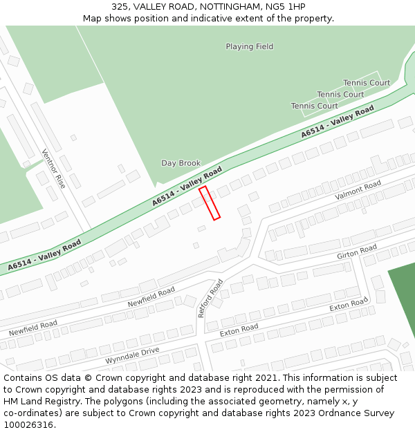 325, VALLEY ROAD, NOTTINGHAM, NG5 1HP: Location map and indicative extent of plot