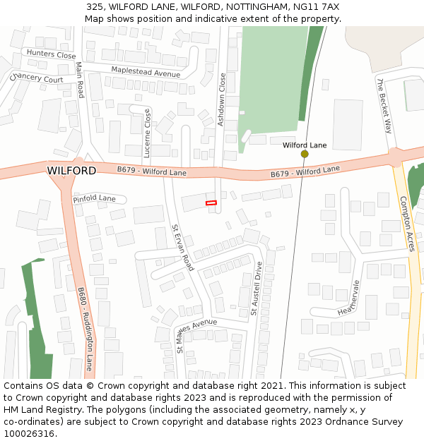 325, WILFORD LANE, WILFORD, NOTTINGHAM, NG11 7AX: Location map and indicative extent of plot