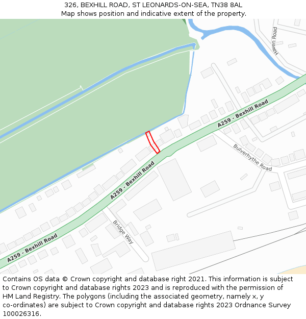 326, BEXHILL ROAD, ST LEONARDS-ON-SEA, TN38 8AL: Location map and indicative extent of plot