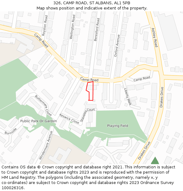326, CAMP ROAD, ST ALBANS, AL1 5PB: Location map and indicative extent of plot