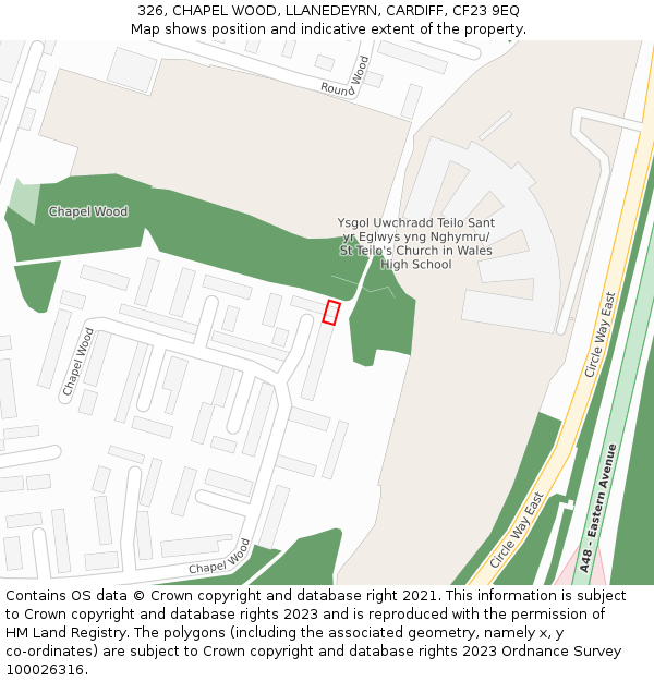 326, CHAPEL WOOD, LLANEDEYRN, CARDIFF, CF23 9EQ: Location map and indicative extent of plot