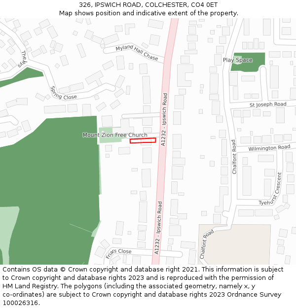 326, IPSWICH ROAD, COLCHESTER, CO4 0ET: Location map and indicative extent of plot
