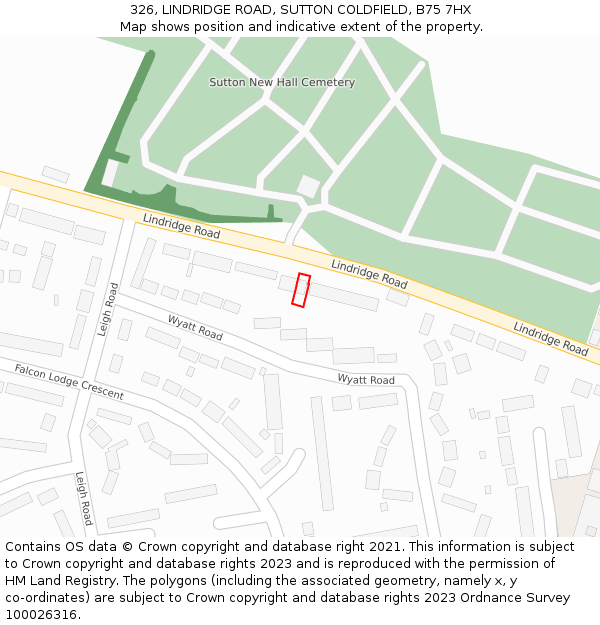 326, LINDRIDGE ROAD, SUTTON COLDFIELD, B75 7HX: Location map and indicative extent of plot