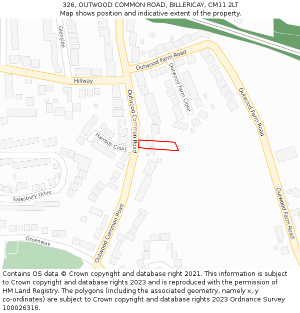 326, OUTWOOD COMMON ROAD, BILLERICAY, CM11 2LT: Location map and indicative extent of plot