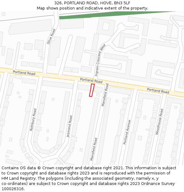 326, PORTLAND ROAD, HOVE, BN3 5LF: Location map and indicative extent of plot