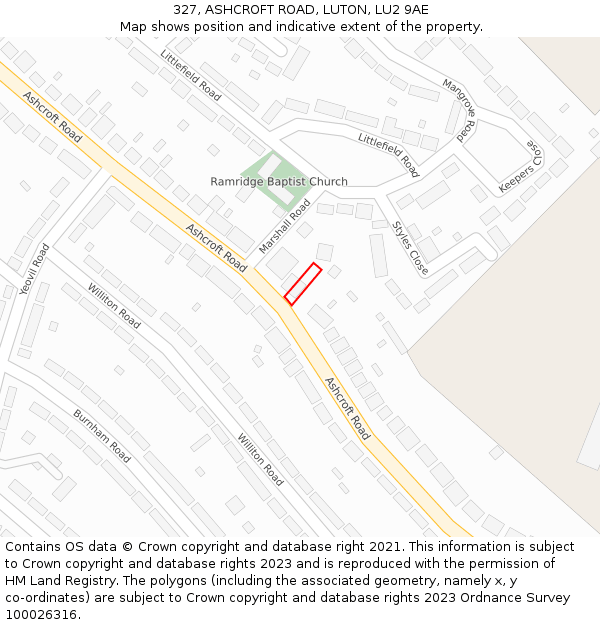 327, ASHCROFT ROAD, LUTON, LU2 9AE: Location map and indicative extent of plot