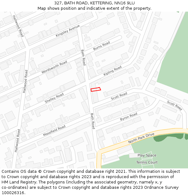 327, BATH ROAD, KETTERING, NN16 9LU: Location map and indicative extent of plot