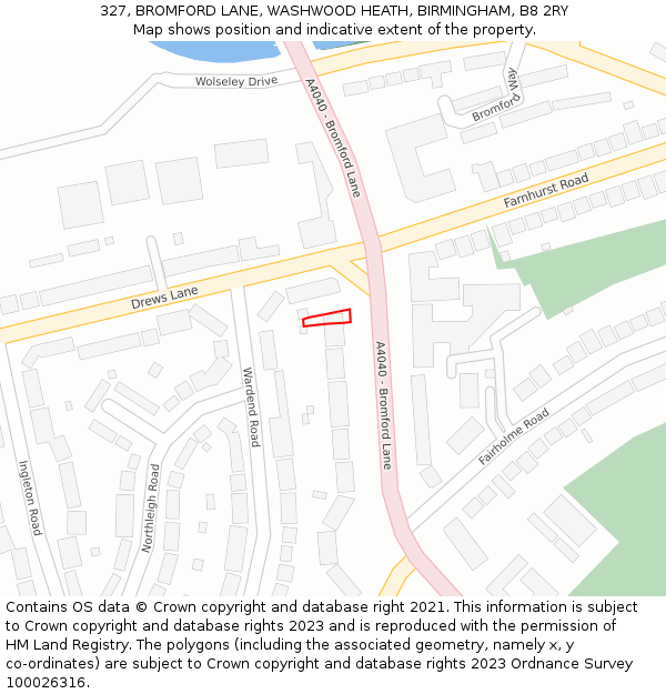 327, BROMFORD LANE, WASHWOOD HEATH, BIRMINGHAM, B8 2RY: Location map and indicative extent of plot