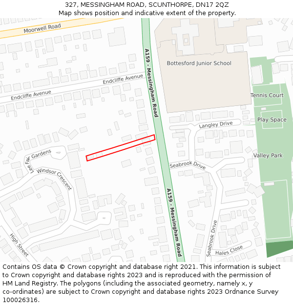 327, MESSINGHAM ROAD, SCUNTHORPE, DN17 2QZ: Location map and indicative extent of plot