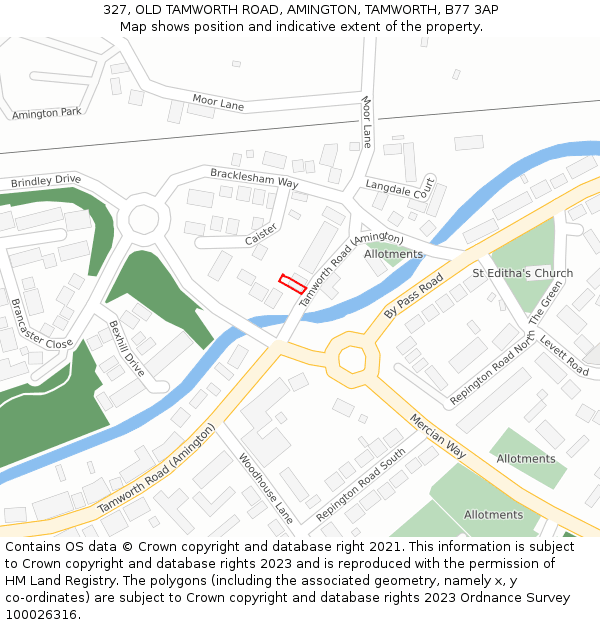 327, OLD TAMWORTH ROAD, AMINGTON, TAMWORTH, B77 3AP: Location map and indicative extent of plot