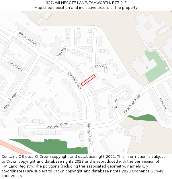 327, WILNECOTE LANE, TAMWORTH, B77 2LF: Location map and indicative extent of plot