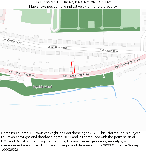 328, CONISCLIFFE ROAD, DARLINGTON, DL3 8AG: Location map and indicative extent of plot