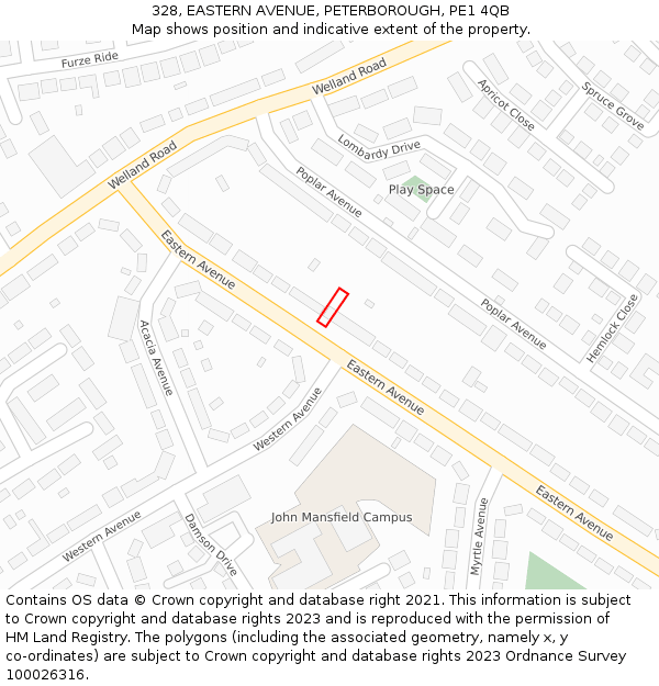 328, EASTERN AVENUE, PETERBOROUGH, PE1 4QB: Location map and indicative extent of plot