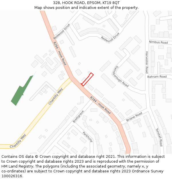 328, HOOK ROAD, EPSOM, KT19 8QT: Location map and indicative extent of plot