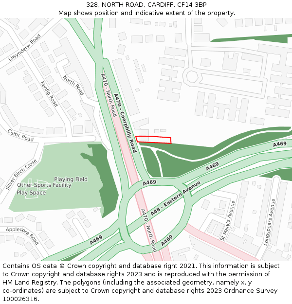 328, NORTH ROAD, CARDIFF, CF14 3BP: Location map and indicative extent of plot
