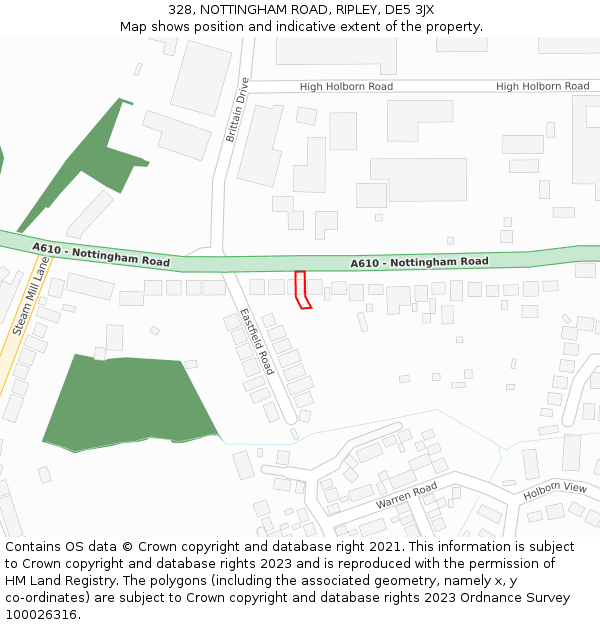 328, NOTTINGHAM ROAD, RIPLEY, DE5 3JX: Location map and indicative extent of plot