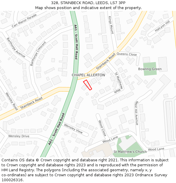 328, STAINBECK ROAD, LEEDS, LS7 3PP: Location map and indicative extent of plot