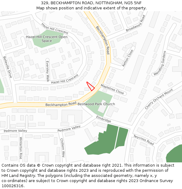 329, BECKHAMPTON ROAD, NOTTINGHAM, NG5 5NF: Location map and indicative extent of plot
