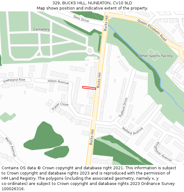 329, BUCKS HILL, NUNEATON, CV10 9LD: Location map and indicative extent of plot