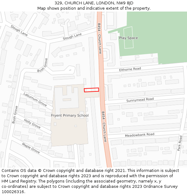329, CHURCH LANE, LONDON, NW9 8JD: Location map and indicative extent of plot