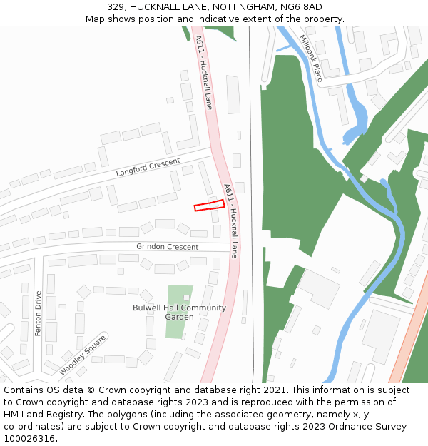 329, HUCKNALL LANE, NOTTINGHAM, NG6 8AD: Location map and indicative extent of plot