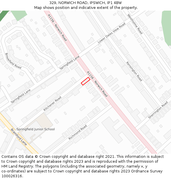 329, NORWICH ROAD, IPSWICH, IP1 4BW: Location map and indicative extent of plot