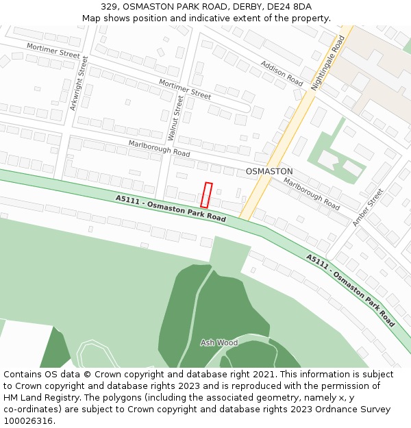 329, OSMASTON PARK ROAD, DERBY, DE24 8DA: Location map and indicative extent of plot