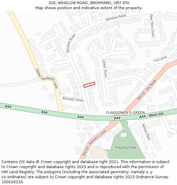 329, WINSLOW ROAD, BROMYARD, HR7 4TX: Location map and indicative extent of plot