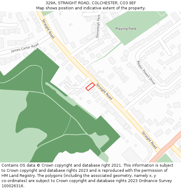 329A, STRAIGHT ROAD, COLCHESTER, CO3 9EF: Location map and indicative extent of plot