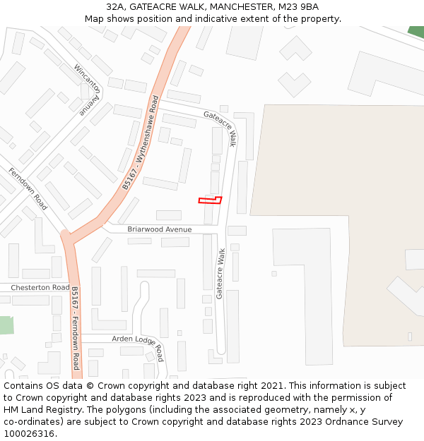 32A, GATEACRE WALK, MANCHESTER, M23 9BA: Location map and indicative extent of plot