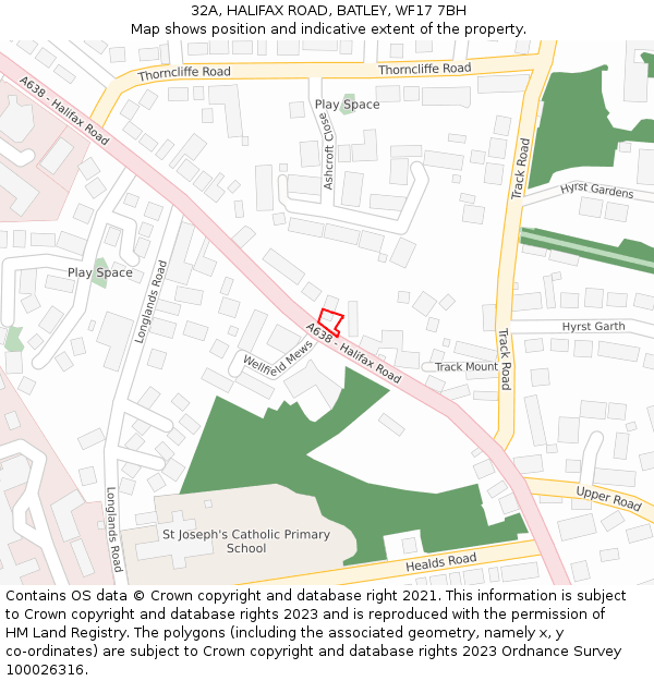 32A, HALIFAX ROAD, BATLEY, WF17 7BH: Location map and indicative extent of plot