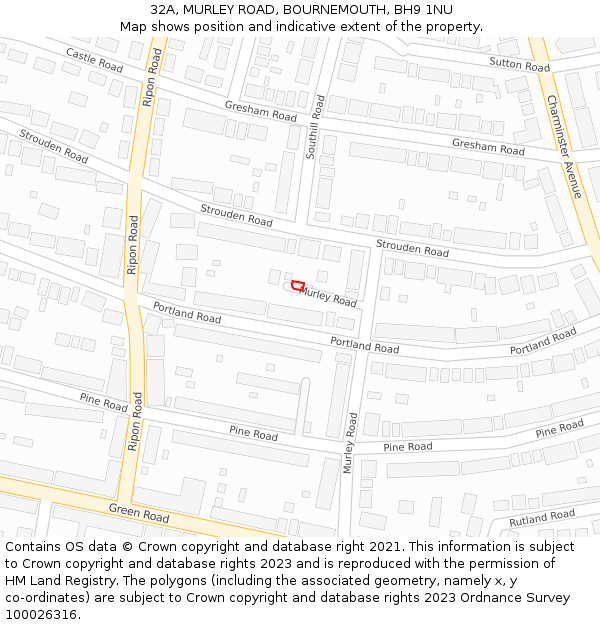 32A, MURLEY ROAD, BOURNEMOUTH, BH9 1NU: Location map and indicative extent of plot
