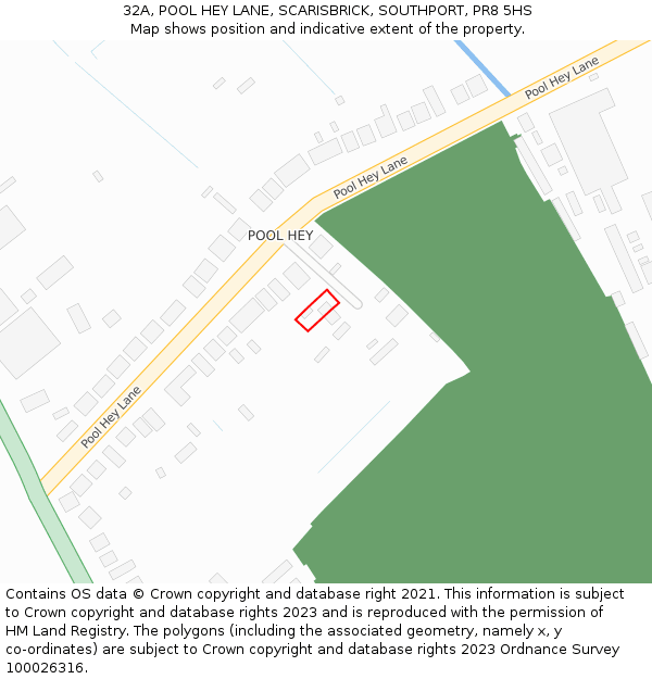 32A, POOL HEY LANE, SCARISBRICK, SOUTHPORT, PR8 5HS: Location map and indicative extent of plot