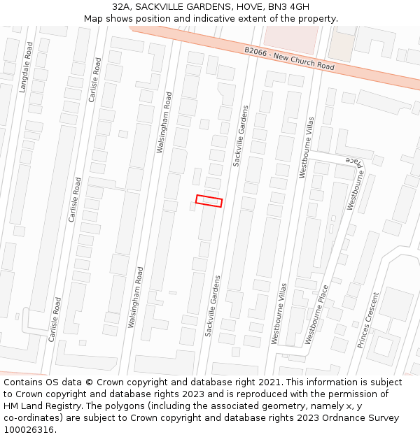 32A, SACKVILLE GARDENS, HOVE, BN3 4GH: Location map and indicative extent of plot