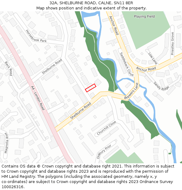 32A, SHELBURNE ROAD, CALNE, SN11 8ER: Location map and indicative extent of plot