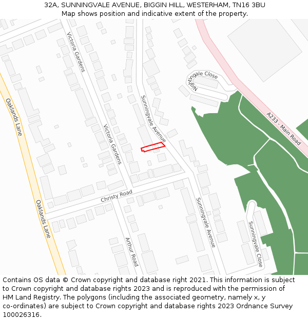 32A, SUNNINGVALE AVENUE, BIGGIN HILL, WESTERHAM, TN16 3BU: Location map and indicative extent of plot