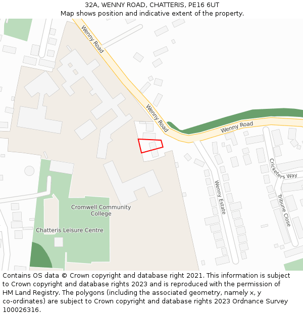 32A, WENNY ROAD, CHATTERIS, PE16 6UT: Location map and indicative extent of plot