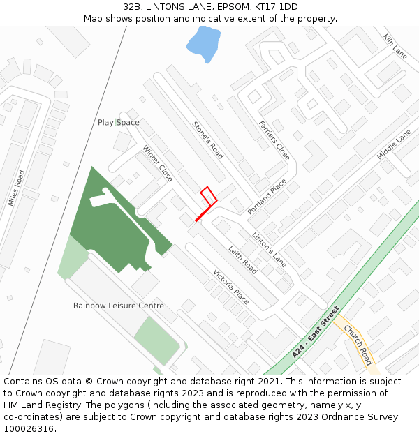 32B, LINTONS LANE, EPSOM, KT17 1DD: Location map and indicative extent of plot
